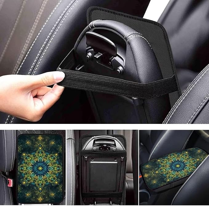 Dreaweet Turquoise Mandala Arm Rest Cover for Car Universal Fit Center Console Cover Bohemian Car Accessories Interior Scratch Resistant Padded Armrest Cover for Truck SUV
