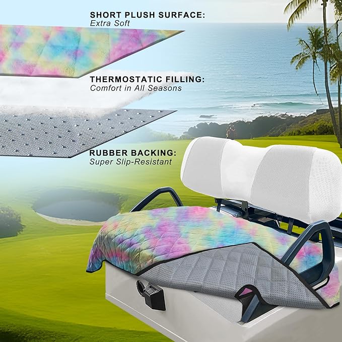 YOKYHOM Golf Cart Seat Covers for 2 & 4 Passenger Carts, Thick Short Plush with Non-Slip Backing, Ultra Soft Seat Towel Blanket, Fits EZGO, Club Car, Yamaha, 51"x30.5", Colorful Yellow