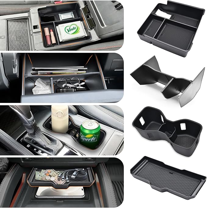 4PCS Center Console Organizer Tray for Nissan Frontier 2022-2026 accessories (S/SV/Pro-X/Pro-4X/SL) Front Console Shelf Armrest Storage Box Glove Box Organizer and Cup Holder for Nissan Frontier 2022+