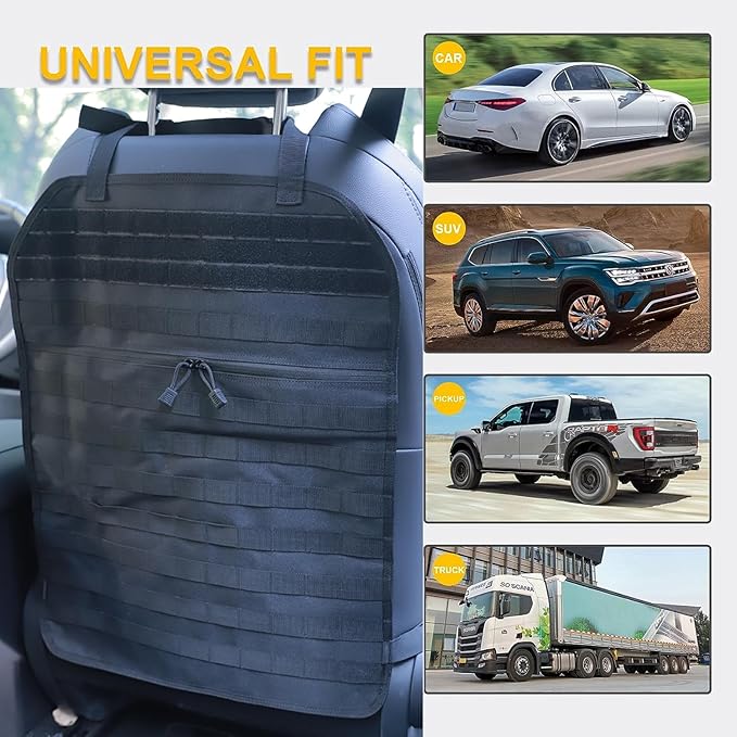 Car Seat Back Organizer, Tactical Molle Vehicle Panel Universal Fit Car Backseat Cover Protector MOLLE Vehicle Panel for Universal Fit SUV Truck and most models (Black)