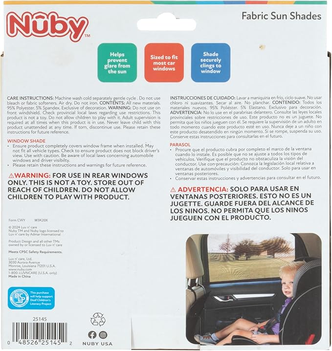Nuby Car Seat Sunshade for Vehicle Window | 2 Pack| Breathable Mesh Fabric | Full Window Function for Fresh Air Flow | Blocks Sun Rays, Bugs, and Cools Car |Black