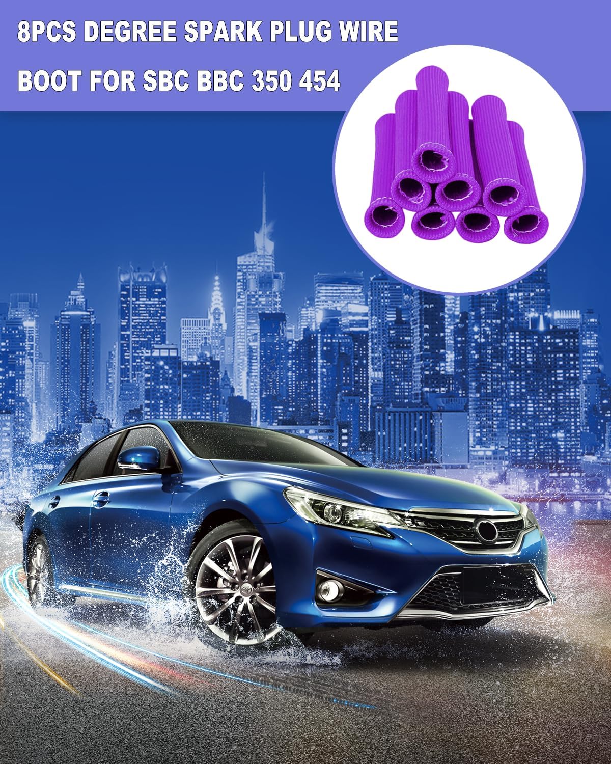 Spark Plug Wire Cover Replacement - 8 PCS 2500° Spark Plug Heat Sleeve, 6 Inches Spark Plug Wire Heat Shield Boots Protector Protection for LS1 / LS2 SBC BBC 350 454 Car Truck, Purple