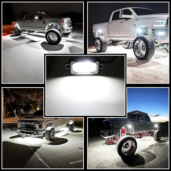 Rock Lights 60 Chip 6500K 8pcs Aluminum Housing Pure White Rock Lights for Trucks Jeep UTV ATV SUV Cars with 15FT Wire Harness