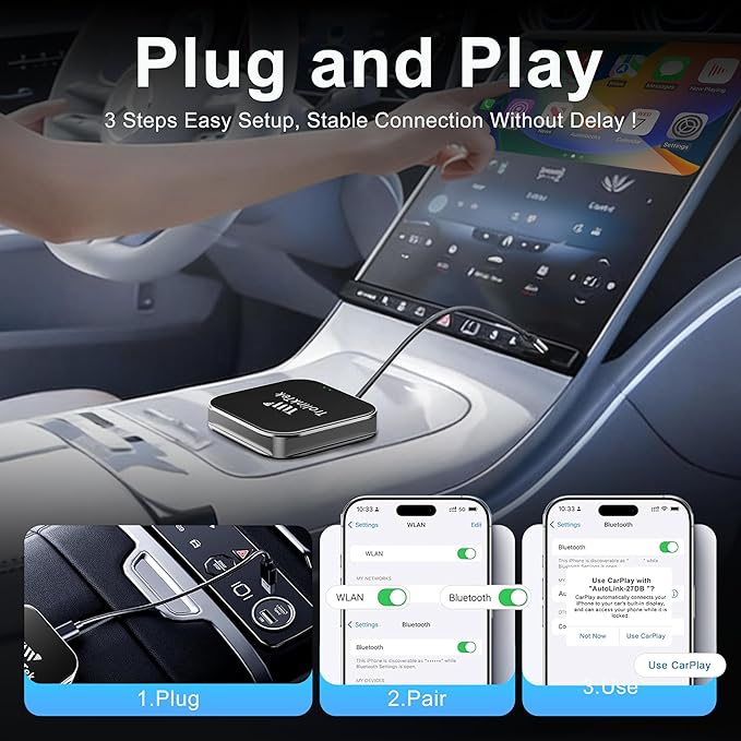 Wireless CarPlay 8 Core Auto Multimedia Video Box, 4G Cellular 4GB+64GB, Built-in Android 13 Navigation Support SIM&TF Card Bluetooth 5.5, Fits Car with OEM Wired CarPlay/Android Auto