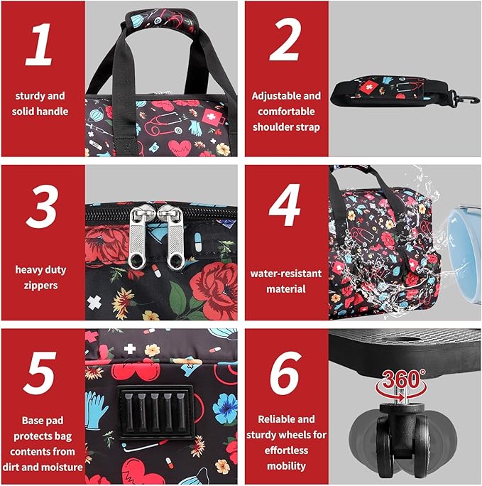 Nurse Rolling Medical Duffle Bag Work Nursing School College Student Must Have Clinical Home Health Cna Nr Gifts Carry On Bag with Wheels Doctor Emt Ems Healthcare Equipment Homecare Physician (Nurse)
