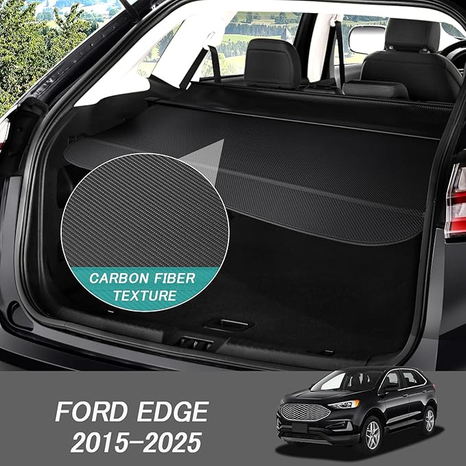 Cargo Cover for Ford Edge 2025-2015 Accessories Retractable Trunk Cover Security Shielding Shade Cargo Luggage Cover Trunk Privacy Protection (Carbon Fiber Texture)