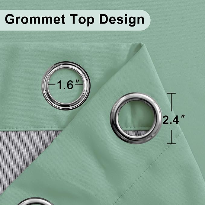 XWZO 100% Blackout Curtains 2 Panels with Tiebacks- Double Layers Heat and Full Light Blocking Window Panels with Grommets for Narrow Short Windows, Light Sage, W38 x L54, Set of 2