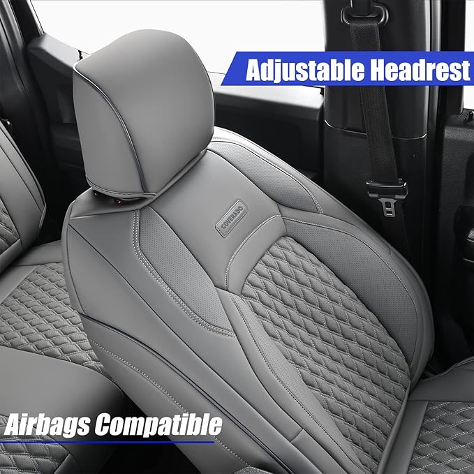 Coverado JK Seat Covers for Jeep Wrangler, Leather Front Seat Covers for Automotive Truck Wrangler Seat Covers Custom Fit for 2013-2017 Jeep Wrangler 2-Door/4-Door, Full Coverage Seat Cushion(Gray)