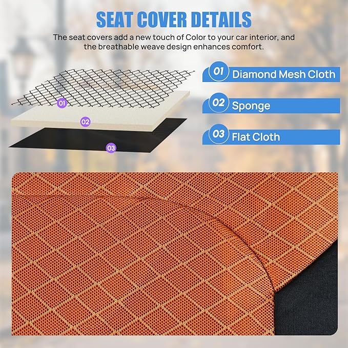 Nilight Car Seat Cover 2PCS Black Brown Breathable Mesh Interior Covers with Removable Headrest Airbag Compatible Universal for Cars Truck and SUV Front Seats