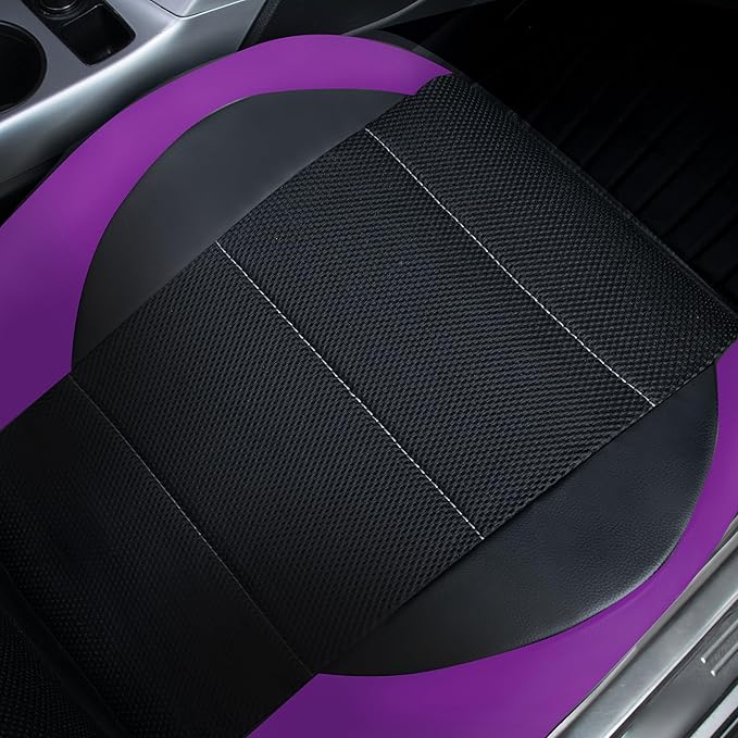 CAR PASS Leather Car Seat Covers Front Seats only, with Air Mesh Front Seat Covers Breathable, Cool Automotive Seat Covers 2 Pack, Universal Fit Most Cars,SUV,Truck,Van Airbag Compatible(Black Purple)