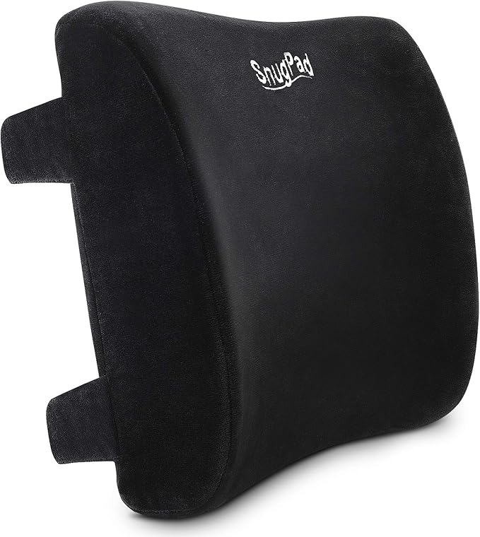SnugPad Memory Foam Lumbar Pillow and Seat Cushion Combo, Ergonomic, Orthopedic, Lower Back Support, Premium Washable Velvet Covers with Non-Slip Bottom, Ideal for Office Chairs and Car Seats (Black)