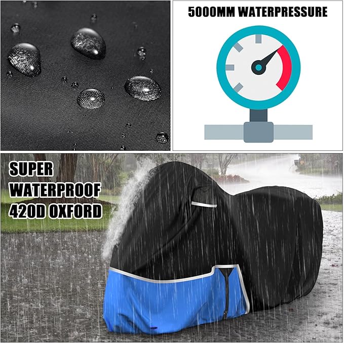 Waterproof Motorcycle Cover Replace for Indian Roadmaster/Pursuit, 420D Oxford Cloth Customized Motorcycle Cover for Snow Rain Dust Protection