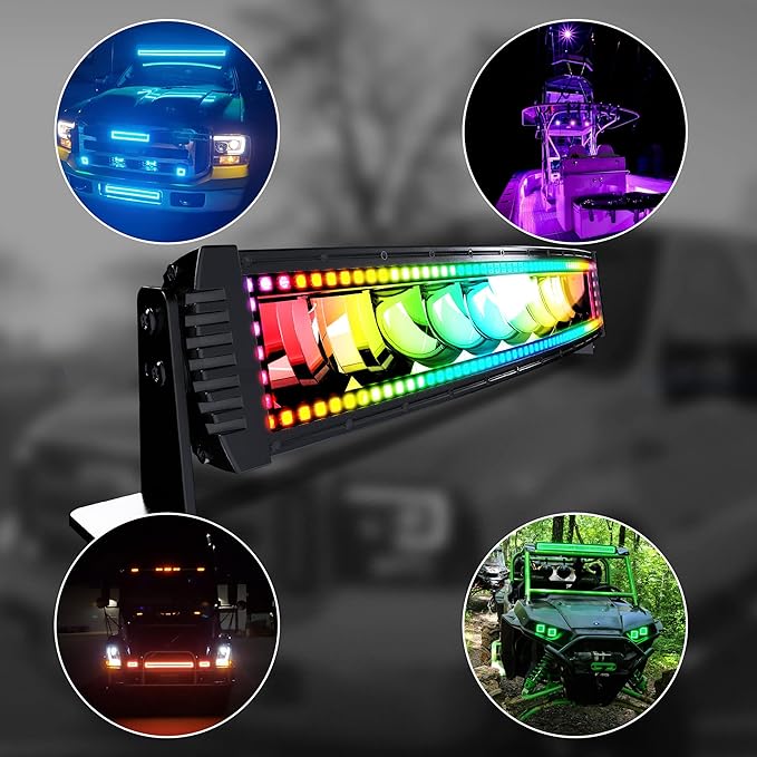 22" Curved RGB LED Light Bar 2X 4 Flood LED Pods with Chasing RGB Halo 16 Solid Colors Offroad Driving Fog Lights with Switch Wiring Harness