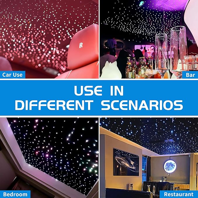 ATOKEE 16W Twinkle 1000pcs Starlight Headliner Kit, 0.03in 13.1ft Dual Port Fiber Optic Star Lights for Car Home Use, Controlled Via APP/Remote