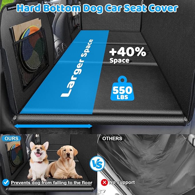 URPOWER 2026 Upgraded Back Seat Extender for Dogs - Large Hard Bottom Dog Car Seat Cover Holds 550lbs, Waterproof Dog Hammock Pet Bed with High-Density Foam Non-Slip Backseat Protector