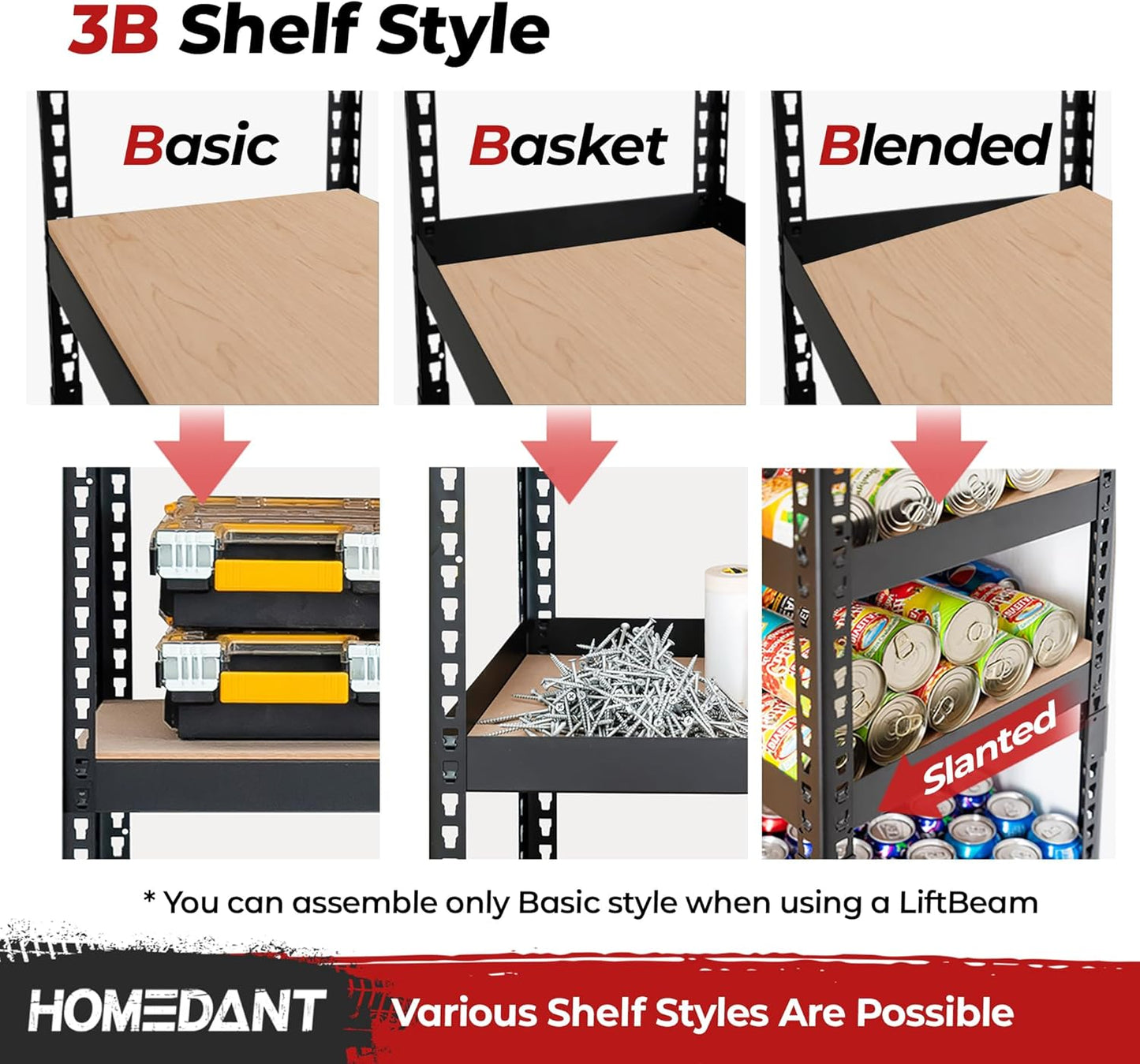 HOMEDANT 5 Tier Laminated Boltless Heavy Duty Garage Storage Adjustable Wide Size Metal Shelving Unit Utility Rack Shelves Organization Multipurpose Shelf Shed Warehouse 47.7"W x 18.2"D x 71.3"H 4Pack