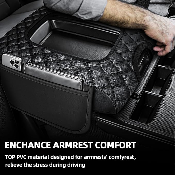 Center Console Cover Fit for Chevy Silverado 2014 2015 2016 2017 2018 Jump Seat, Middle Console Cover, Durable Arm Rest Cushion for Trucks with 2 Pocket (ONLY for Split Bench Jump Seat)