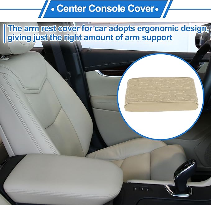 Center Console Cushion Pad 12.59"x6.69" Center Console Cover Armrest Seat Box Cover Faux Leather Beige
