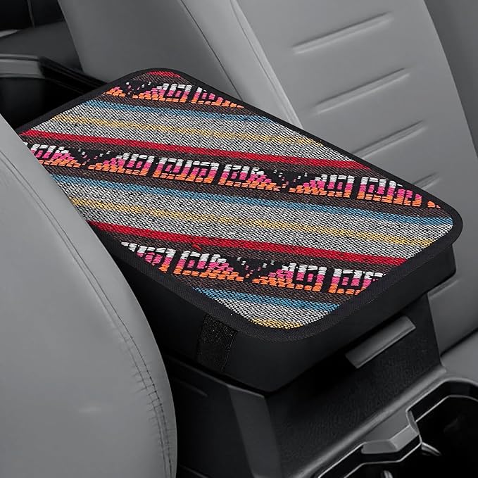 Bohemian Universal Armrest Cover Pad, Car Center Console Cushion, Boho Ethnic Style Auto Armrest Decorative Pad with Elastic Straps, Car Arm Rest Cover Protector for Vehicles (Armrest Cover-C)