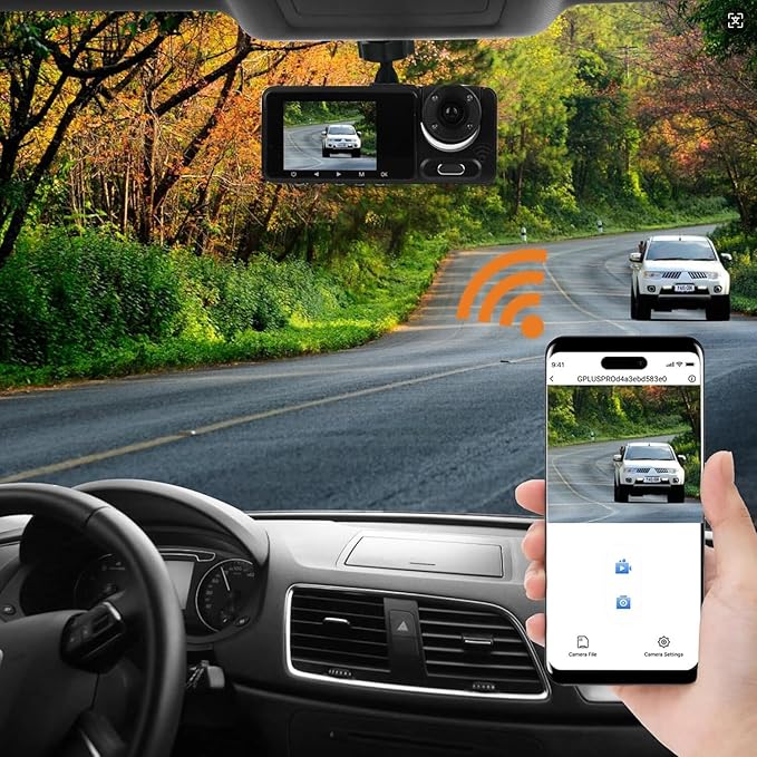3 Channel Dash Cam, Full UHD Front and Car CameraRear Inside,Car Camera Full HD 170 Deg Wide Angle Dashboard Camera with 64GB Card, 2-Inch Screen,G-Sensor,Loop Recording，Night Vision