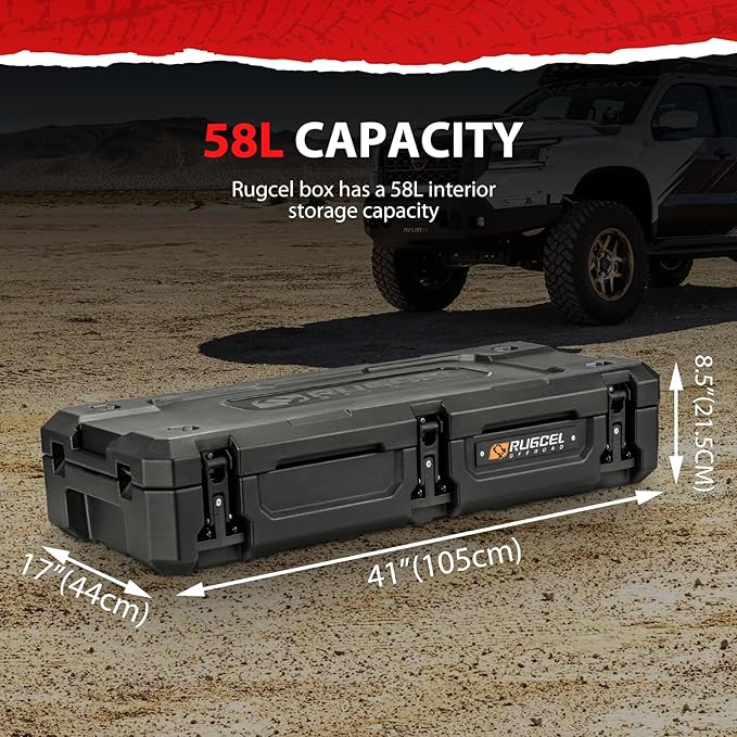 RUGCEL 58L Waterproof Dry Box - Heavy-Duty Overland & Off-Road Storage Case for Car Camping Equipment, Roof Gear & Vehicle Luggage,41in*17in*8.5in