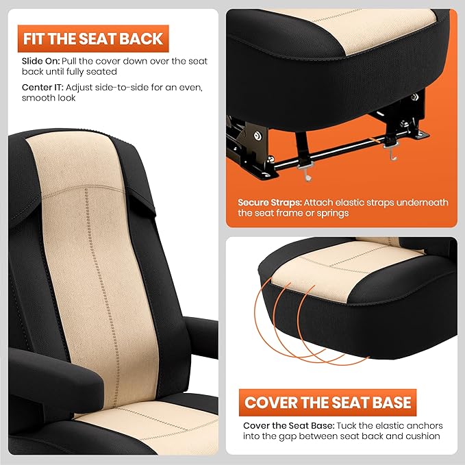VALUN RV Seat Covers (2 Pack) – Captains Chair Seat Covers for RV Captain Chair & Motorhome Chairs, Universal Fit RV Chair Covers for Camper, Trailer, Van, Protects Against Dirt, Spills & Wear