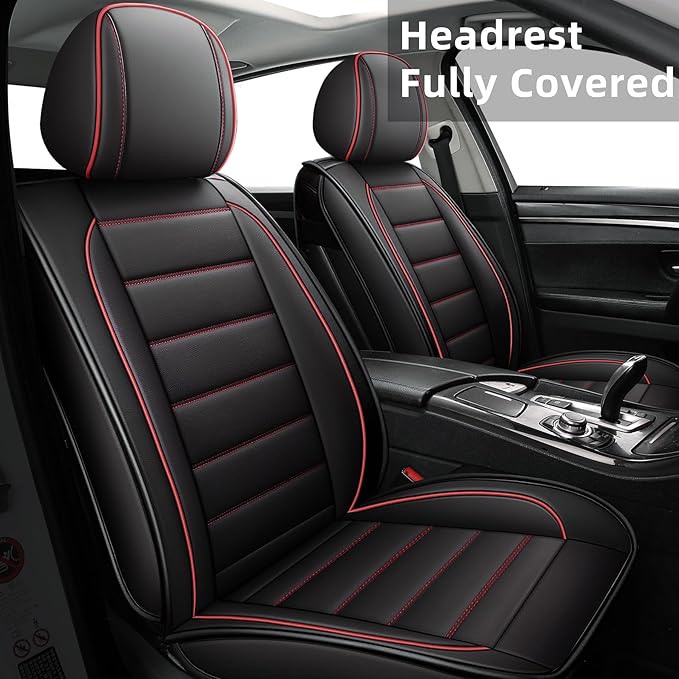 CAPITAUTO Seat Covers, Car Seat Covers Full Set, Black Car Seat Cover, Car Seat Covers Front Seats Back Seat Cover, Waterproof Faux Leather Seat Covers Fit for Most Cars Trucks SUV(Black&Red)