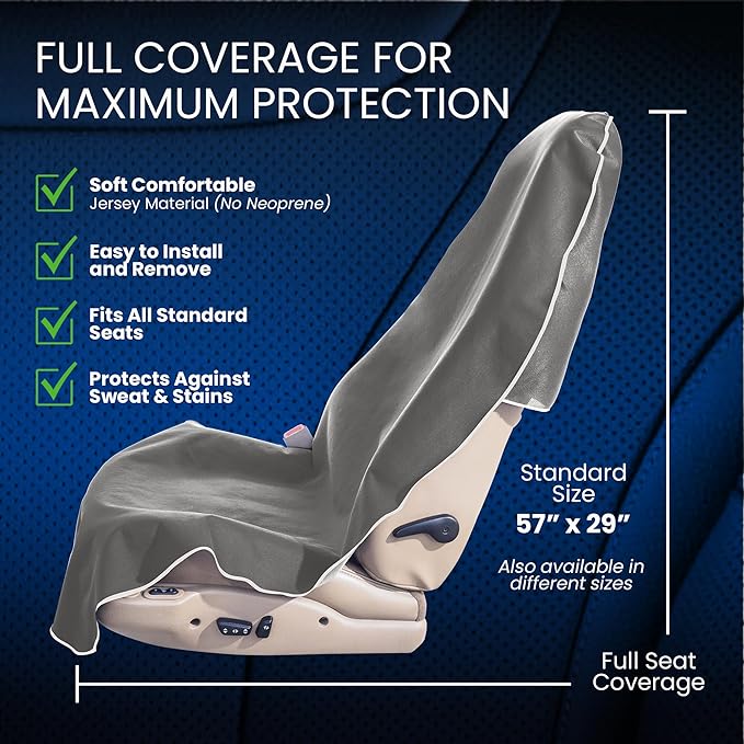 Dri Seats Waterproof Car Seat Cover – Premium Sweat Towel with Slip Resistant Backing for Front Seats in Cars, Trucks, SUVs – Universal Seat Covers & Liner, Easy Install (Gray, Large)