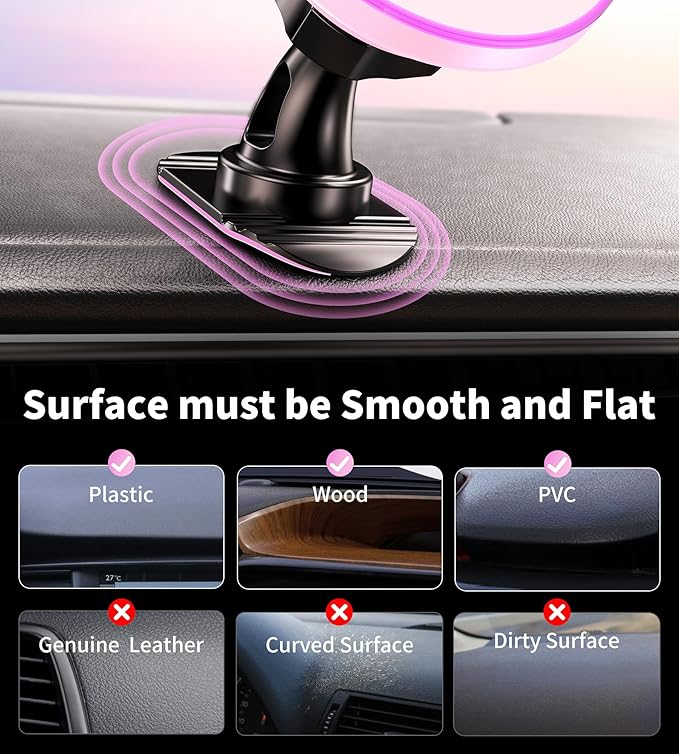 BHHB for Magsafe Car Mount Charger, [2026 Upgrade] 15W 2in1 Magnetic Wireless Car Charger, for Magsafe Car Charger, Vent/Dashboard Phone Holder, ONLY for iPhone 17 16 15 14 13 12 Series (Pink)