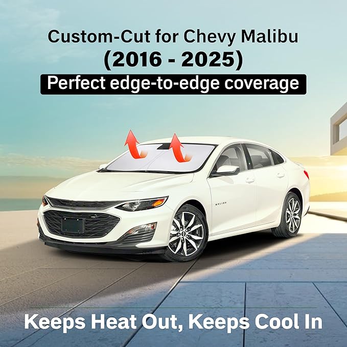 EcoNour Windshield Sunshade for Chevrolet Malibu 2016-2023 2024 2025, Sun Visor for Front Windshield & Window Sun Shade Cover, UV Heat Blocker & Protector, Car Accessories