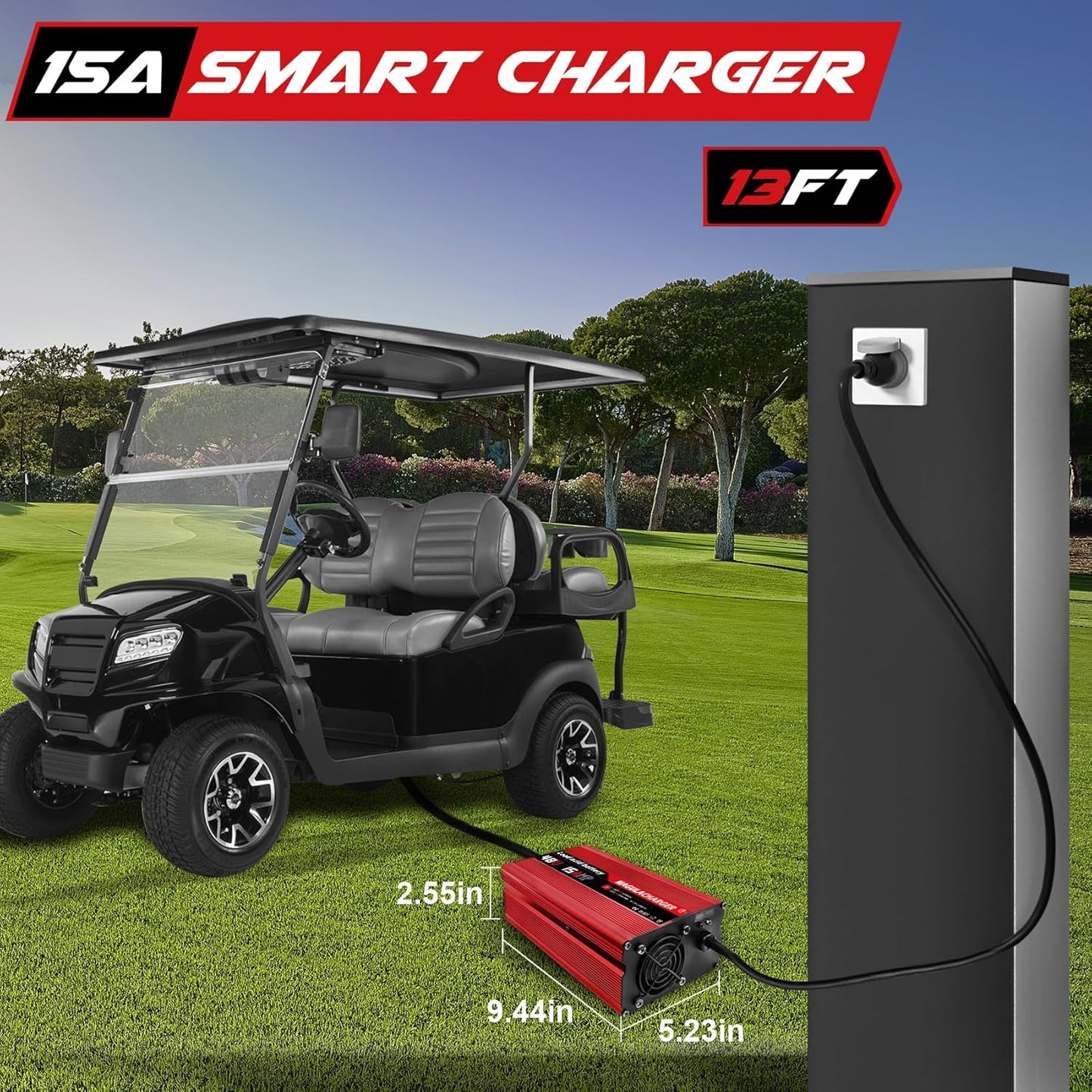 Magula 48 Volt 15 Amp Golf Cart Battery Charger for EZGO RXV&TXT 3-pin Triangular Plug,Trickle Charge,4-6 Hour Full Charge,Only 5.5Lbs,Replace EZGO Charger 48 Volt