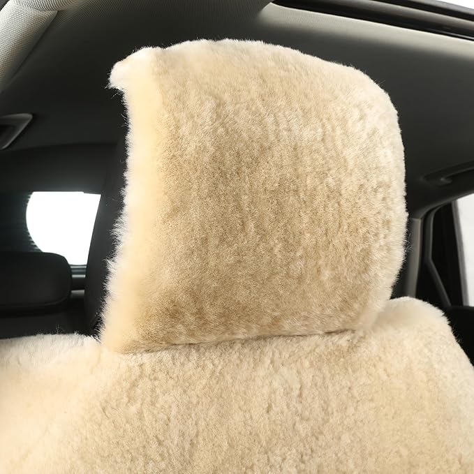 Natural Fur Sheepskin Universal car seat Covers for seat Cushion Auto Accessories, (Khaki Camel, Universal Fit Pack of 2)
