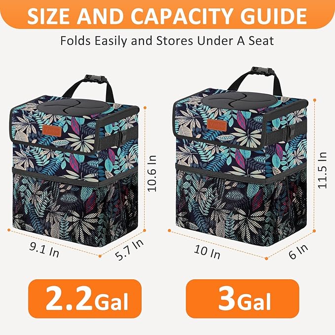 Vankor 3 Gallons Car Trash Can with Lid, Bag Bin Hanging Waterproof Automotive Car Garbage Cans Leak Proof Vehicle Trash Can for Truck SUV,Colorful Leaves