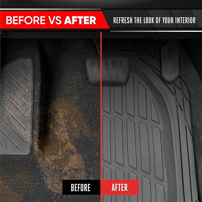 Motor Trend FlexTough 4-Piece Heavy Duty Floor Mats for Cars Trucks SUVs, Automotive Floor Mats Car Mats Full Set Front, Rear & Cargo, Trim-To-Fit Semi-Custom Deep Dish All Weather Rubber Mats - Gray