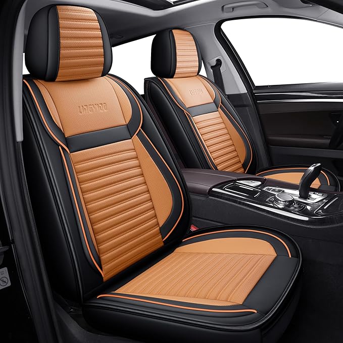 LINGVIDO Full Set Car Seat Covers, Faux Nappa Leather, Airbag Compatible and Waterproof Protectors for Sedans SUVs, Breathable Interior for Active Families, Pets, and Commuters (5 Seats, Black/Brown)
