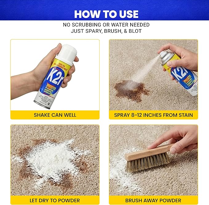 K2R SpotLifter Spot Remover Spray – Quick-Drying Stain Remover for Clothing, Carpets, Upholstery & Wallpaper – Built-In Brush Cap for No-Mess Touch-Ups – 10oz (2, 1)
