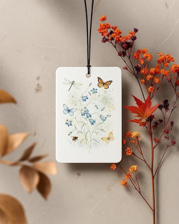 Blue Floral Butterfly Car Air Freshener 4 Pcs Coconut Scented, Cute Car Accessories Mirror Decor for Women, Cottagecore Flower Aesthetic Hanging Air Freshener for Cars Closet Drawer Books