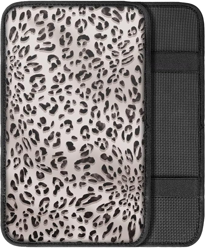 Dreaweet Gray Leopard Print Arm Rest Cover for Car Center Console Cover Fashion Cheetah Print Car Accessories Armrest Cover Center Console Cushion Pad Universal for SUV Truck Van Sedan