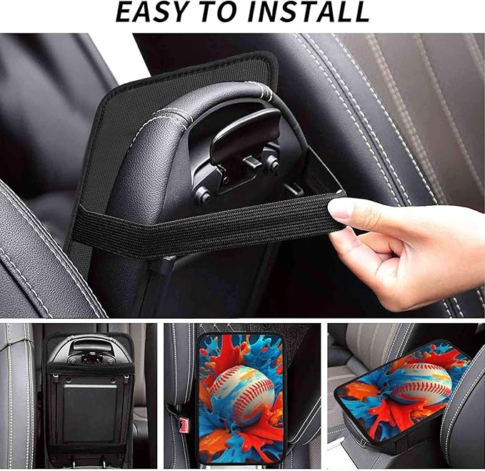 Universal Car Center Console Cushion Pad, Colorful Baseball Soft Waterproof Car Center Console Cover Auto Armrest Seat Box Cover Protector for Most Vehicle SUV Truck Car