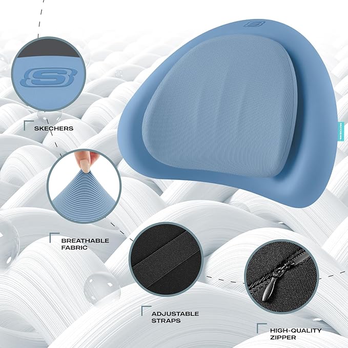 Skechers Lumbar Pillow Premium Memory Foam, Double-Layer-Office Chair Cushion for Tailbone Pain Relief,Butt Pillow for Office Chair,Car seat Cushion,Long Sitting Office Workers,and Car Drivers,Blue