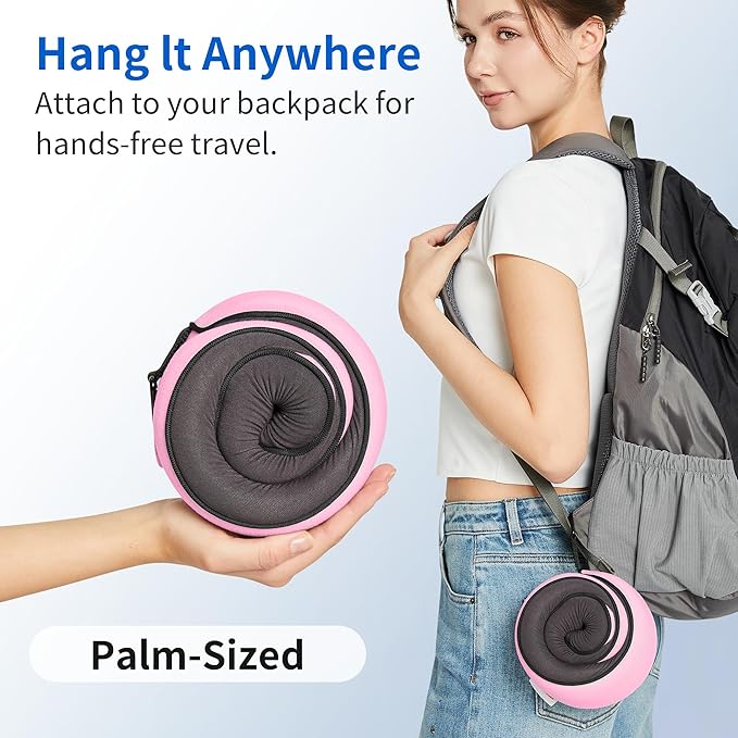 Travel Pillow, Memory Foam Neck Pillow for Sleeping, 360° Ergonomic Support Travel Neck Pillow for Flights, Portable Set with 3D Eye Mask, Washable Cover, Comfort for Airplane & Office (Pink)