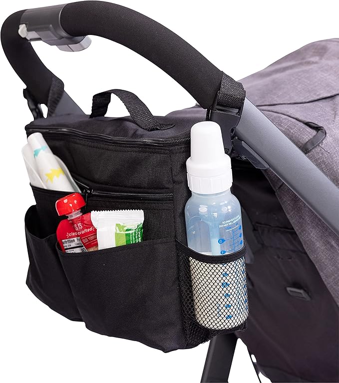J.L. Childress Cool 'N Cargo Stroller and Wagon Cooler and Organizer - Universal Fit - Insulated - Attaches to Strollers, Wagons, Walkers and Wheelchairs - Large Capacity - Black