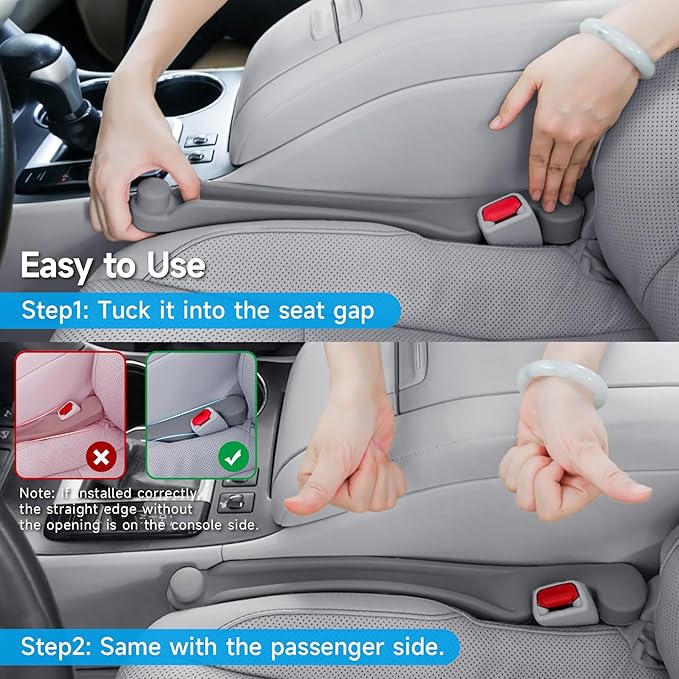 Givifive Car Seat Gap Filler Set of 2, 3IN1 Seat Side Gap Filler Plug with Storage Slot & Hook Function, Soft Foam Universal Fit Car SUV Truck Fill Gap Between Seats Console Organizer（Standard Gray）