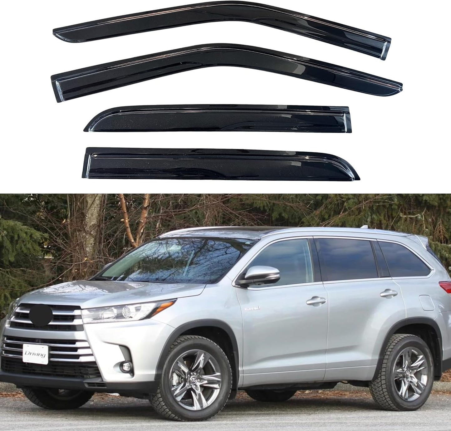 KPY Window Visor Compatible with Toyota Highlander 2014-2019, 4PC Rain Guard Side Window Vent Deflectors Tape-On Mugen Style, 2014 2015 2016 2017 2018 2019