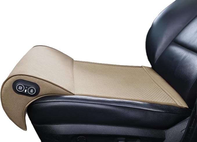 JUPENG Car Seat Leg Extender with Heat & Massage, USB Powered Multi-Level Memory Foam Under Thigh Leg Support Cushion for Driver Seat, Office Chair & Travel, Universal Comfort Pad (Beige)