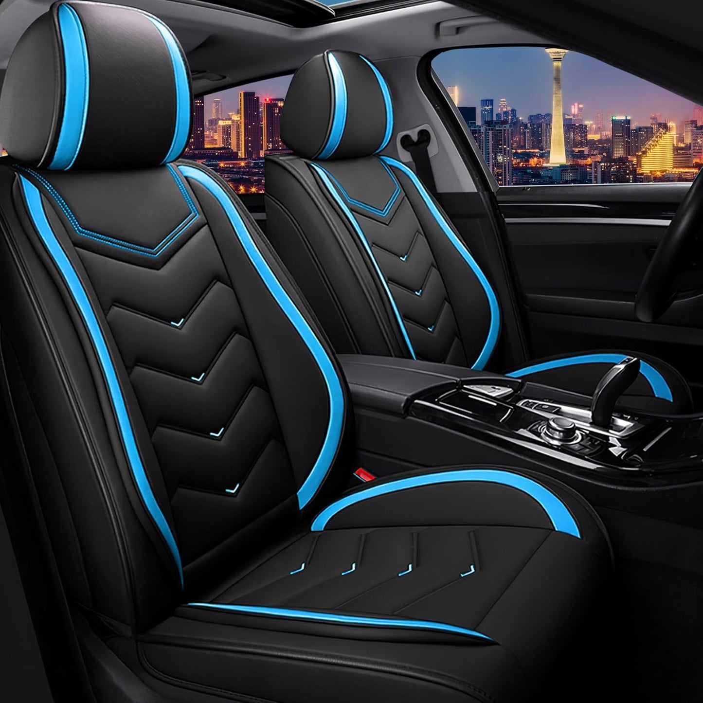 Car Seat Covers for Chrysler Pacifica 2004-2025, Stylish Sport Seat Cover, Premium Nappa Leather Car Seat Cover. Automobile Seat Covers Sets.(Standard 2 Seats/Black Blue)