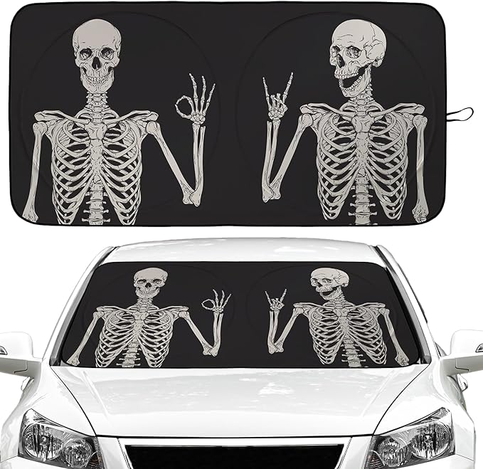 Skull Car Windshield Sun Shade Foldable Sunshade Front Window Cover Sun Visor Protector Accessories (59x27.5 inches)