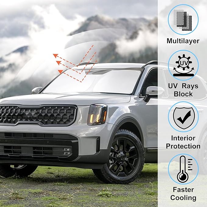 Windshield Sun Shade Fit for 2020 2021 2022 2023 2024 2025 Kia Telluride Accessories Sunshade Shield Blocker Fodable Sun Visor Protector