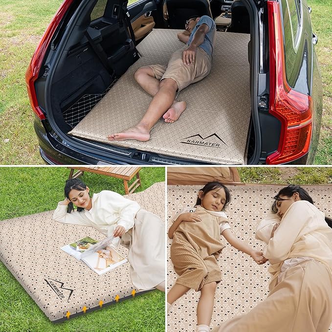 SUV Air Mattress Car Bed, Inflatable Car Camping Pad with Air Pump, Ultrathick Memory Foam Camping Mattress, 9.0 R-Value Insulated Sleeping Pad 2 Person, Camping Mat for Hiking and Backpacking