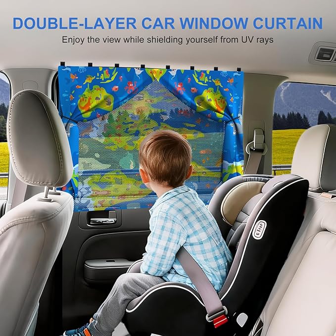 Car Window Shades with 8 Magnets-26.8"x19.7" Car Rear/Side Window Sunshade for Baby Semi-Transparent 2-in-1 Universal Auto Sun Shade for Kid & Pet Protection (2 Pack) World Map